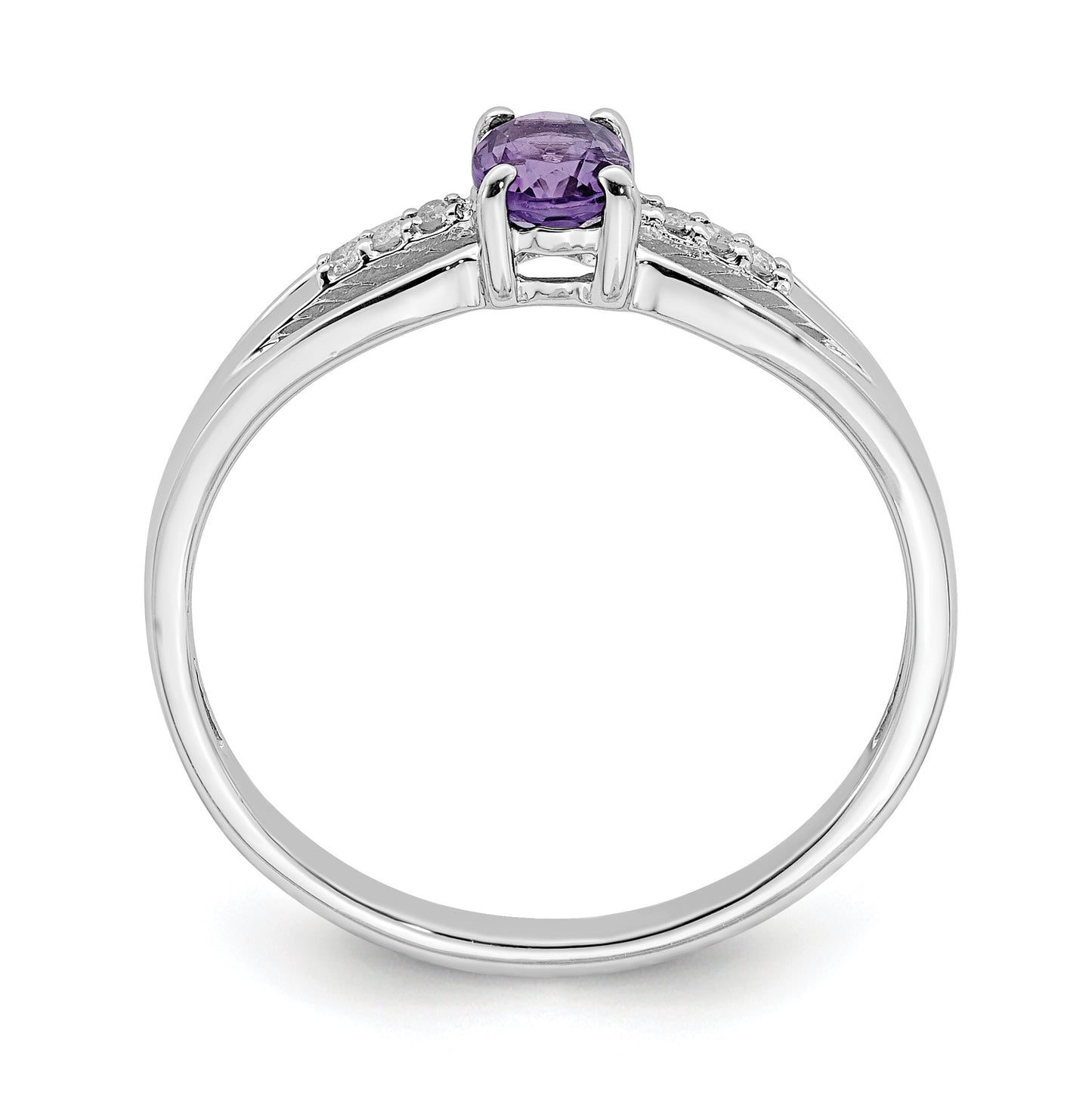 Sterling Silver Rhodium Plated Diamond Amethyst Ring, Size 7