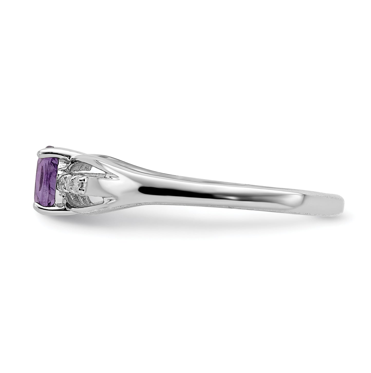 Sterling Silver Rhodium Plated Diamond Amethyst Ring, Size 7