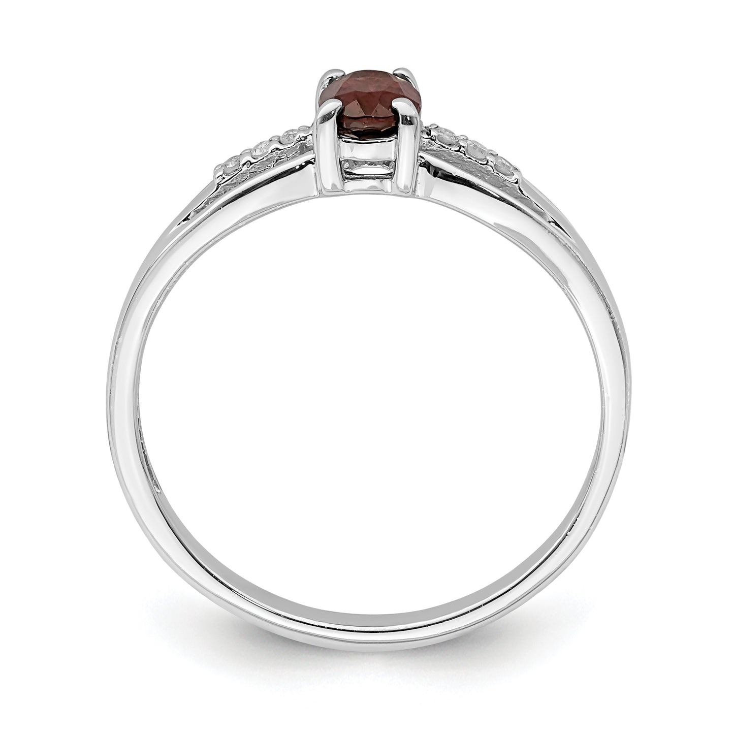 Sterling Silver Rhodium Plated Diamond Garnet Ring, Size 7