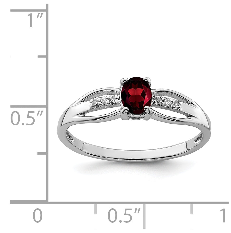 Sterling Silver Rhodium Plated Diamond Garnet Ring, Size 7