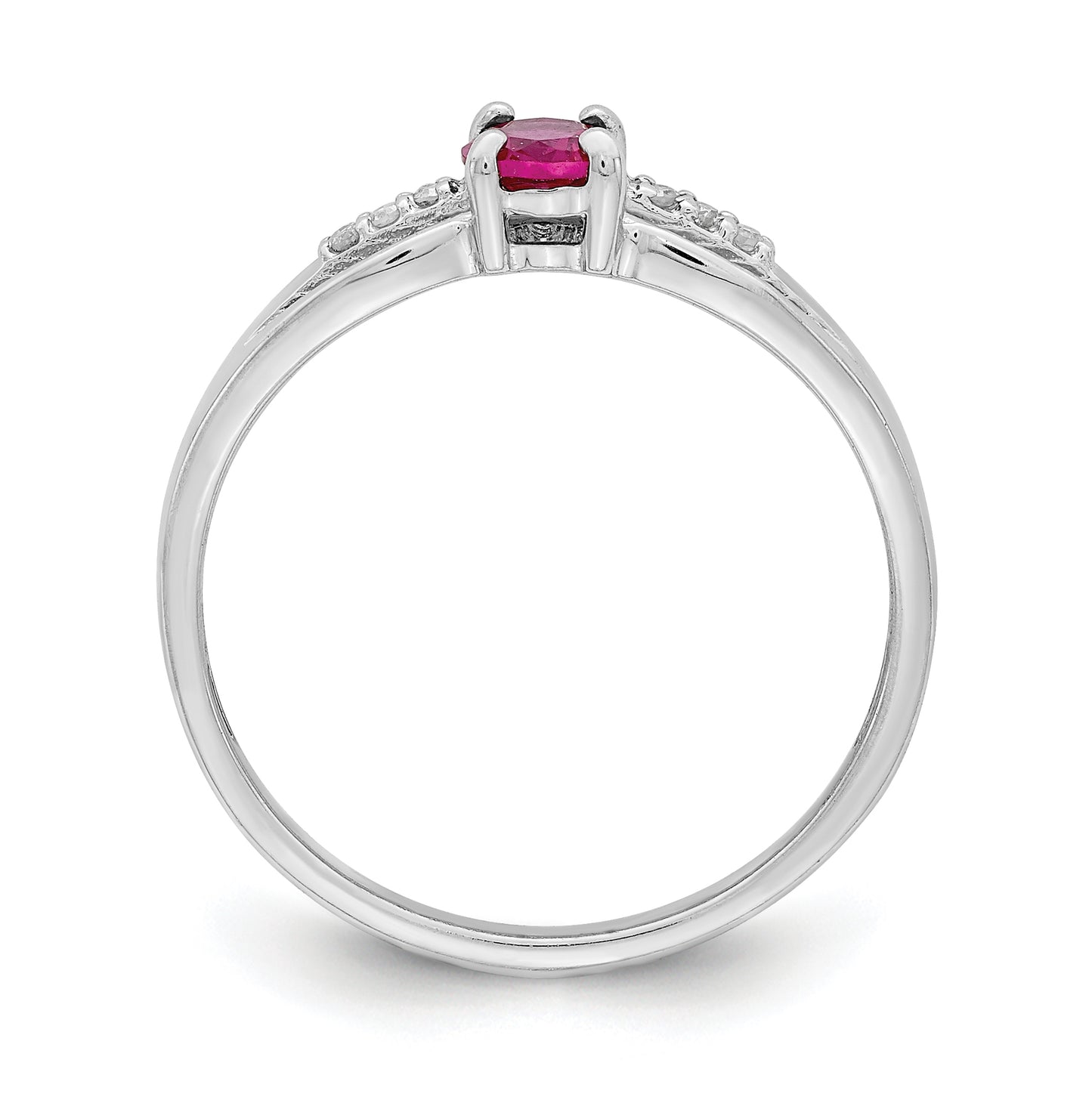 Sterling Silver Rhodium Plated Diamond Created Ruby Ring, Size 7