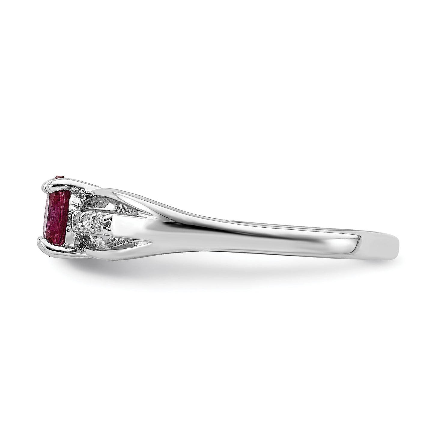 Sterling Silver Rhodium Plated Diamond Created Ruby Ring, Size 7