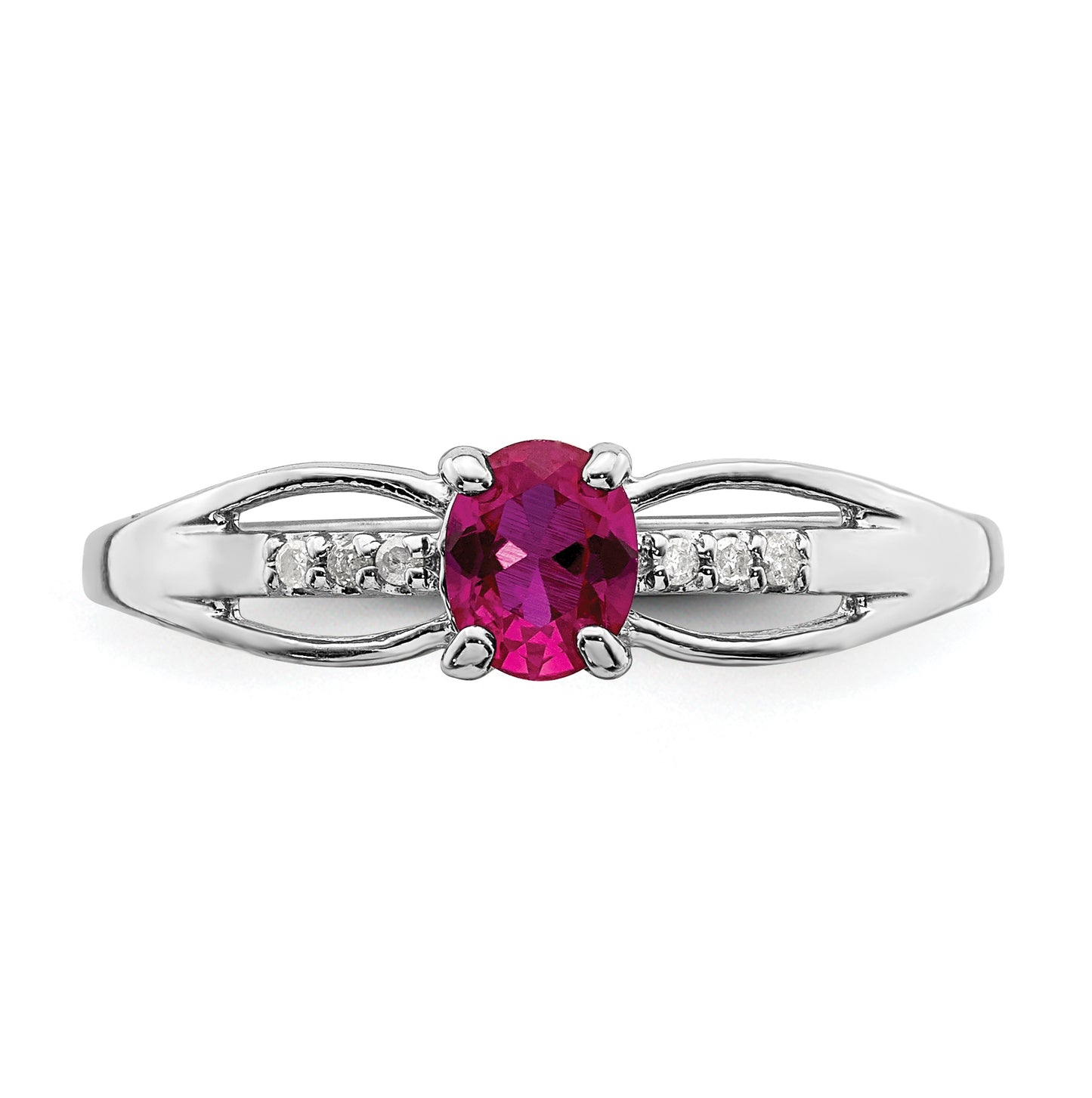 Sterling Silver Rhodium Plated Diamond Created Ruby Ring, Size 7