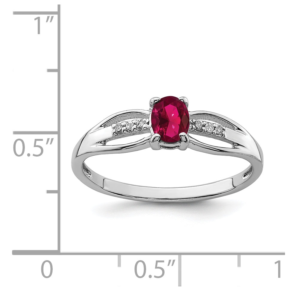 Sterling Silver Rhodium Plated Diamond Created Ruby Ring, Size 8