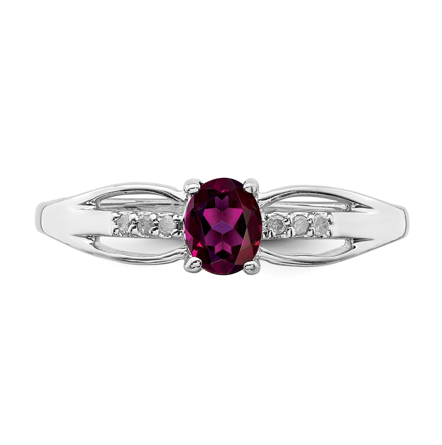 Sterling Silver Rhodium Plated Diamond Rhodolite Garnet Ring, Size 7