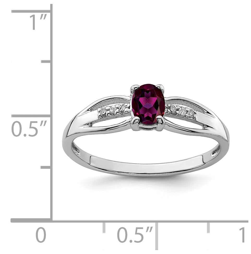 Sterling Silver Rhodium Plated Diamond Rhodolite Garnet Ring, Size 8