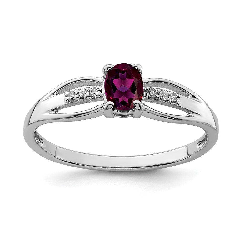 Sterling Silver Rhodium Plated Diamond Rhodolite Garnet Ring, Size 8