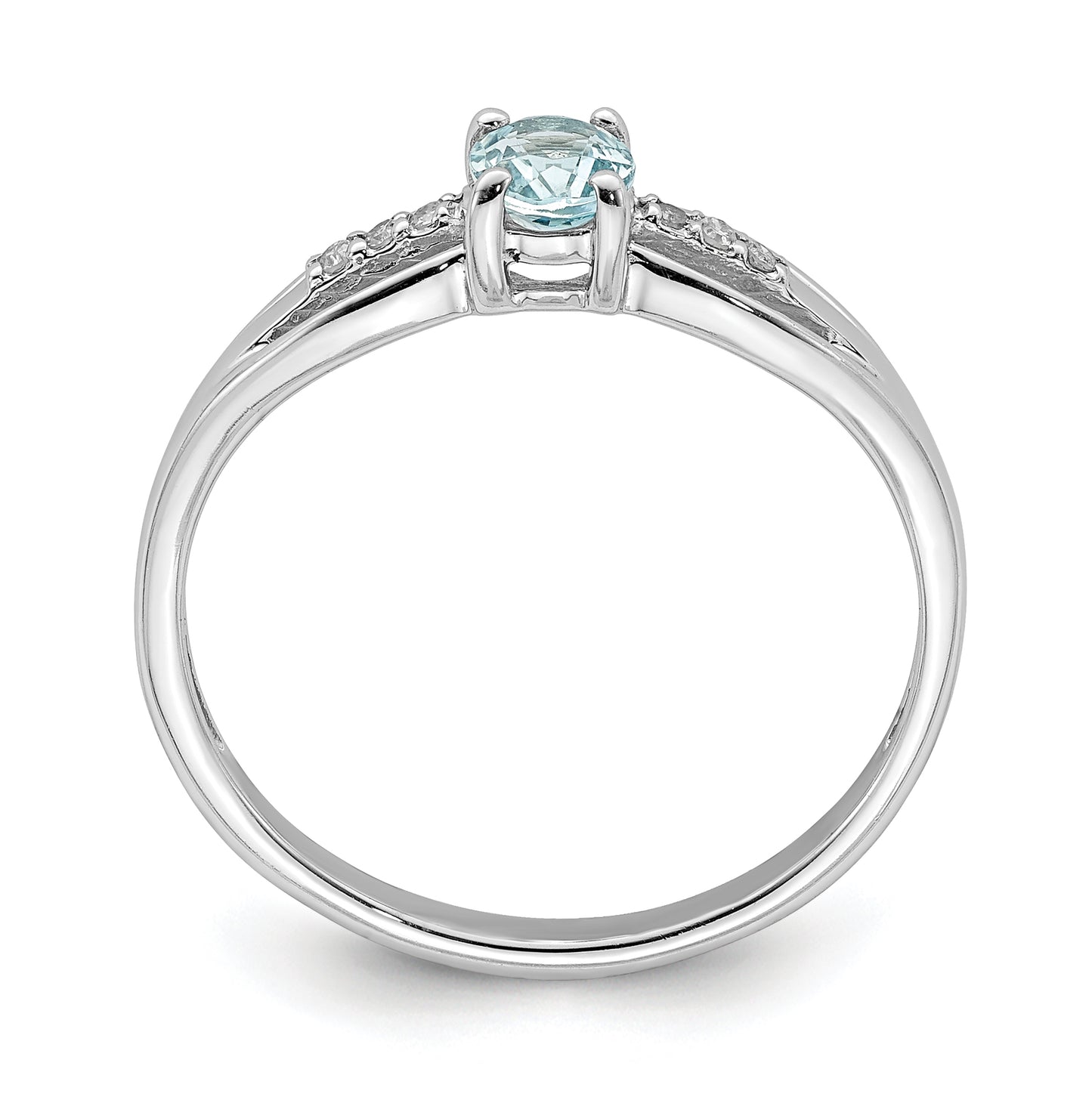 Sterling Silver Rhodium Plated Diamond Aquamarine Ring, Size 8