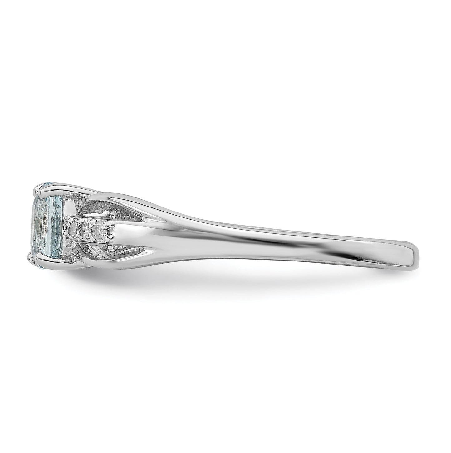Sterling Silver Rhodium Plated Diamond Aquamarine Ring, Size 8