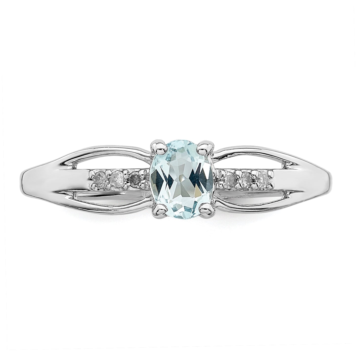 Sterling Silver Rhodium Plated Diamond Aquamarine Ring, Size 8
