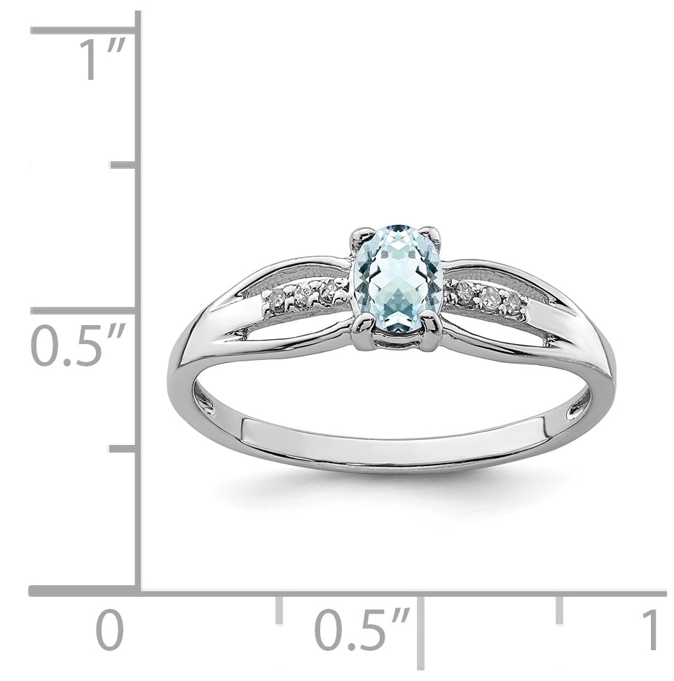 Sterling Silver Rhodium Plated Diamond Aquamarine Ring, Size 8