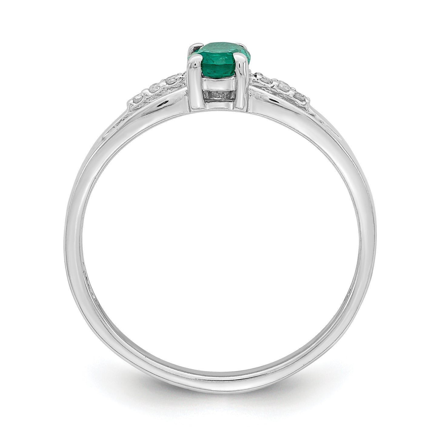 Sterling Silver Rhodium Plated Diamond Created Emerald Ring, Size 8