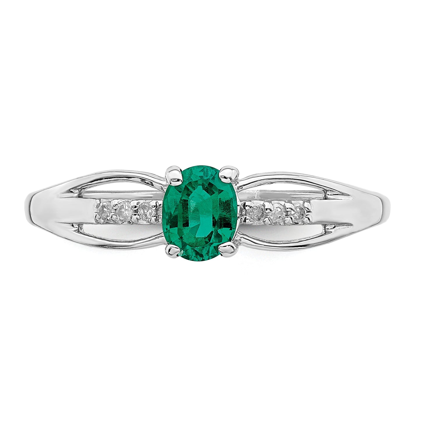 Sterling Silver Rhodium Plated Diamond Created Emerald Ring, Size 7