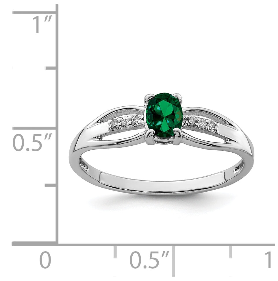Sterling Silver Rhodium Plated Diamond Created Emerald Ring, Size 8