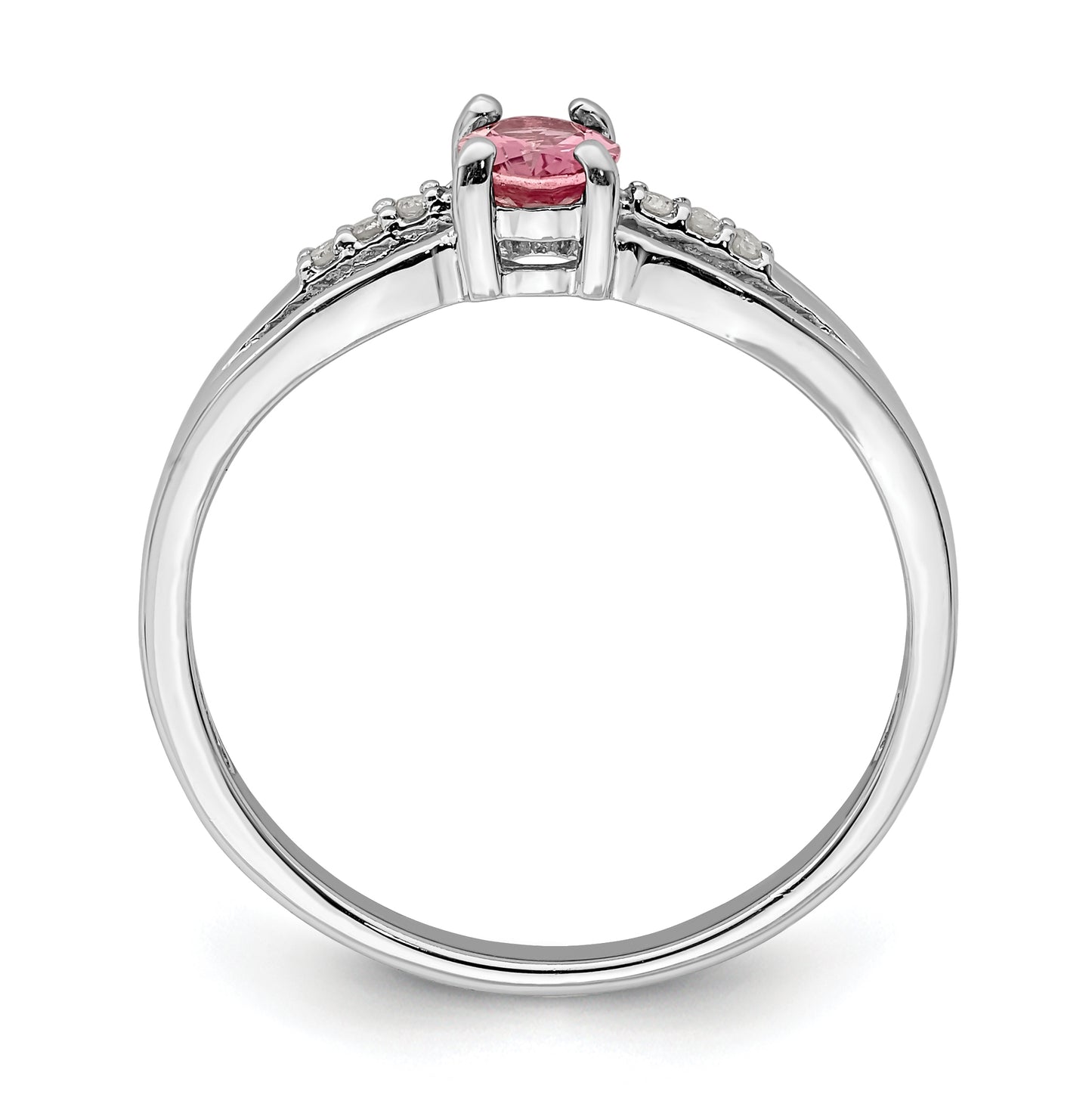 Sterling Silver Rhodium plated Diamond Pink Tourmaline Ring, Size 7