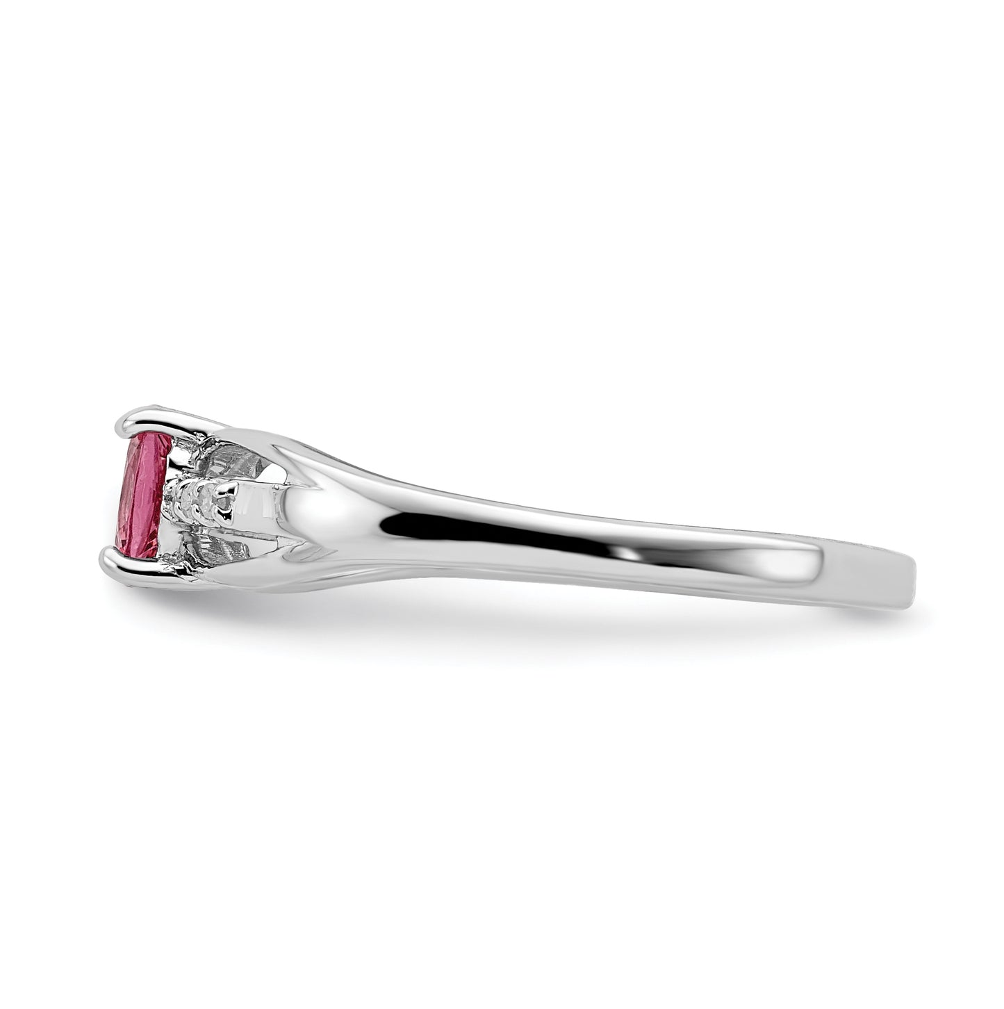 Sterling Silver Rhodium plated Diamond Pink Tourmaline Ring, Size 7