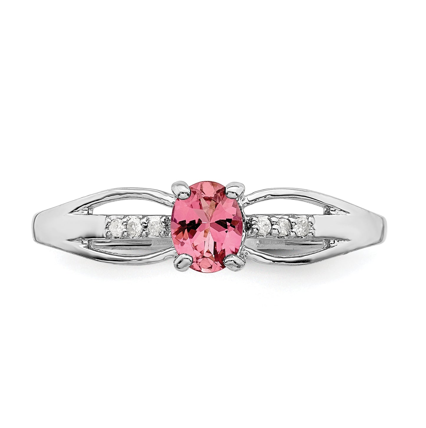 Sterling Silver Rhodium plated Diamond Pink Tourmaline Ring, Size 7