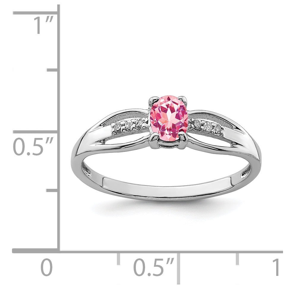 Sterling Silver Rhodium plated Diamond Pink Tourmaline Ring, Size 7