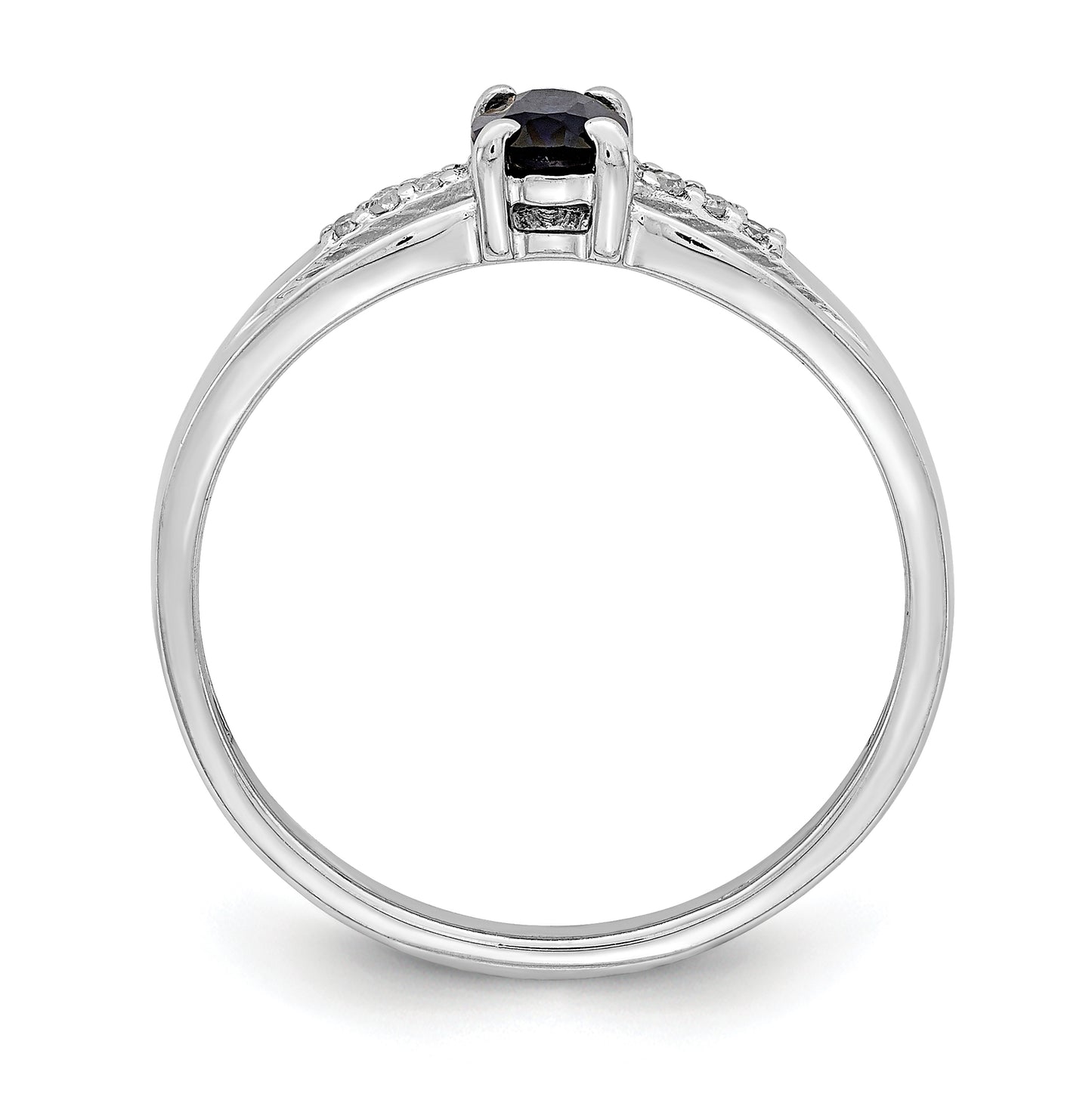 Sterling Silver Rhodium Plated Diamond Created Sapphire Ring, Size 8