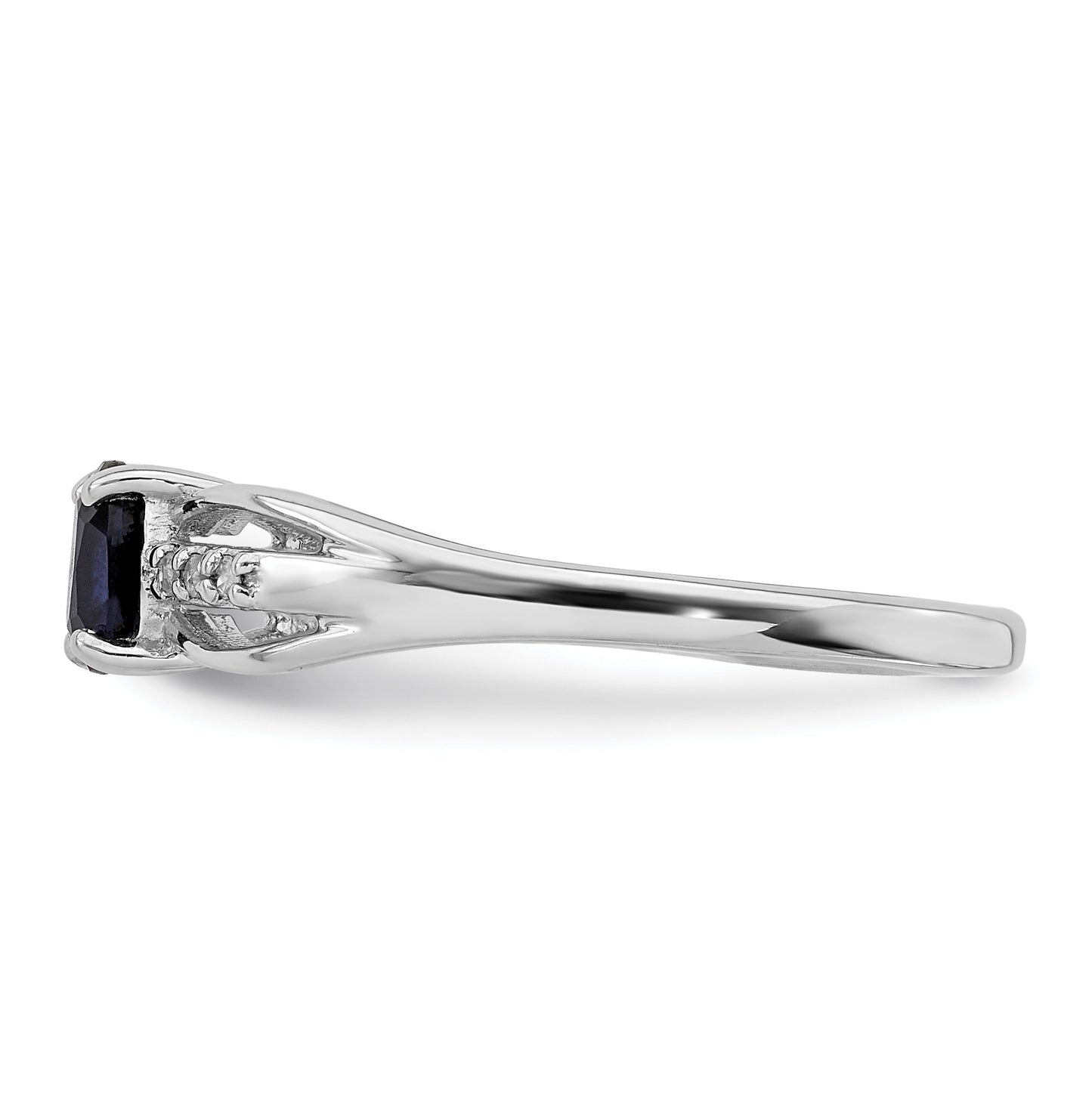 Sterling Silver Rhodium Plated Diamond Created Sapphire Ring, Size 8