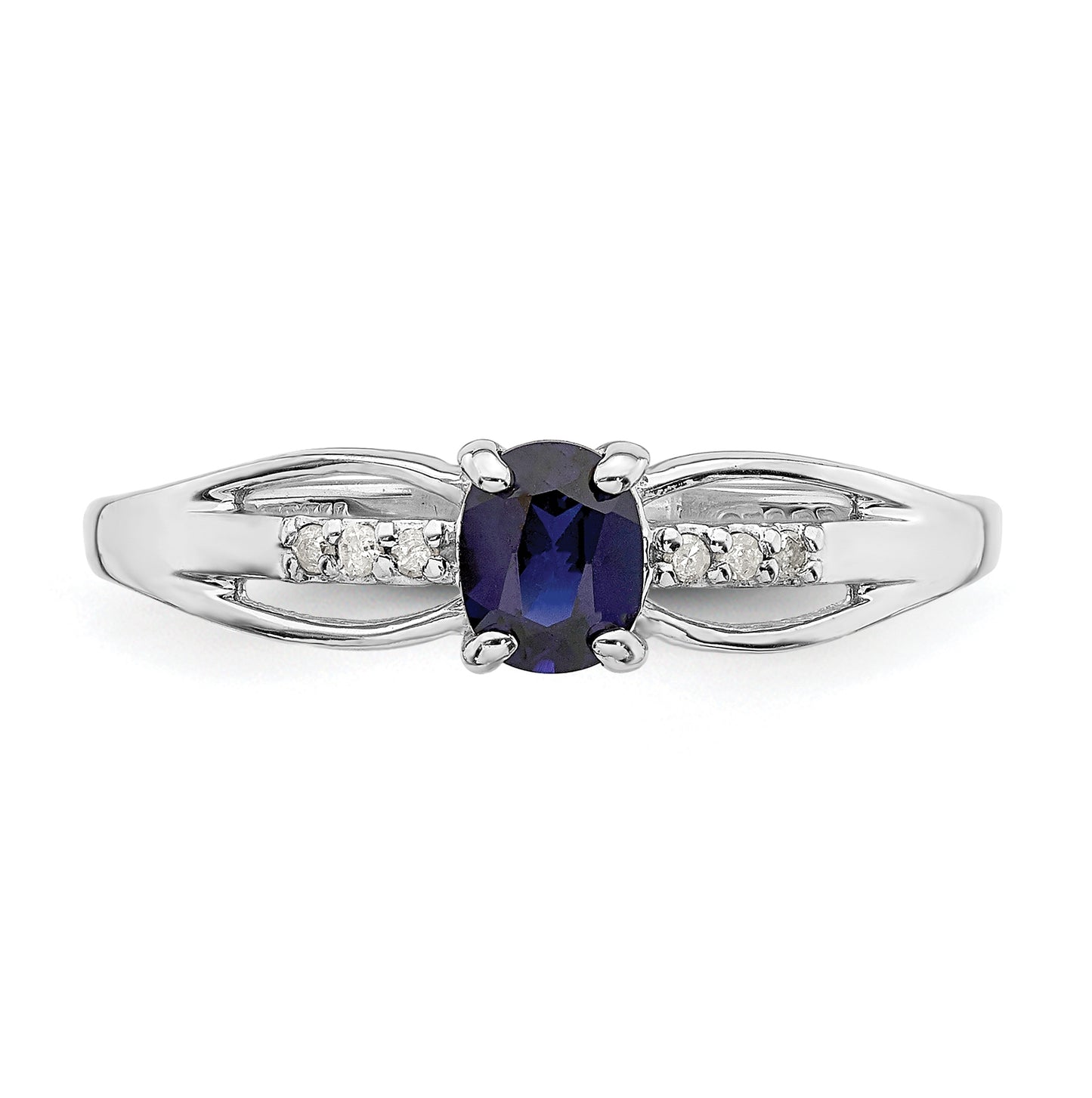 Sterling Silver Rhodium Plated Diamond Created Sapphire Ring, Size 8