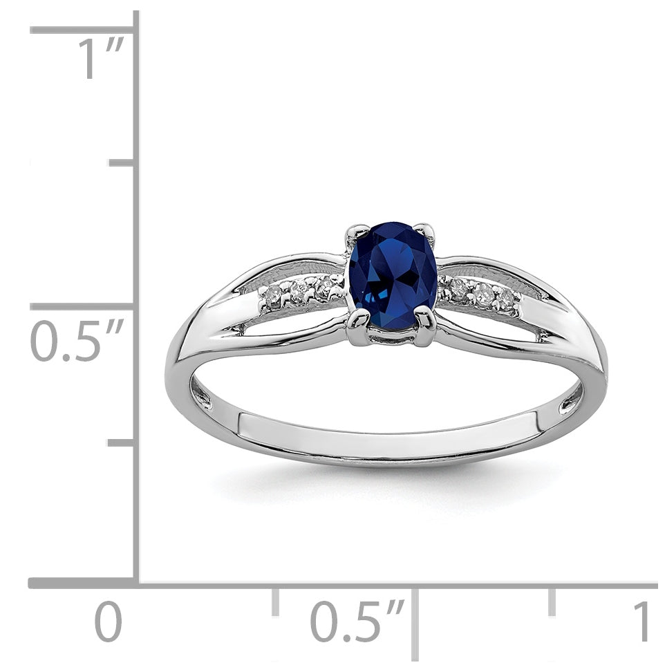 Sterling Silver Rhodium Plated Diamond Created Sapphire Ring, Size 8