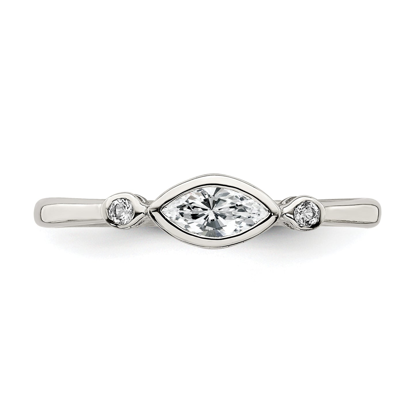 Sterling Silver Rhodium plated Polished White Topaz Ring, Size 8