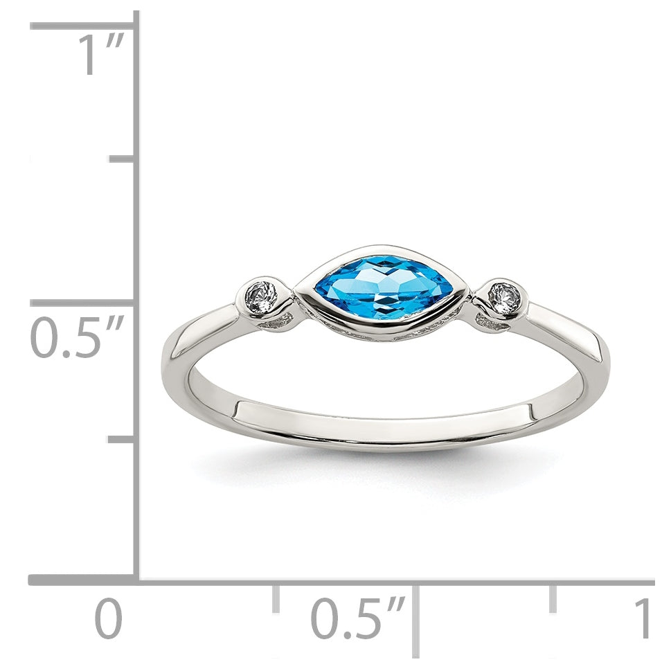Sterling Silver Rhodium plated Polished Blue Topaz/White Topaz Ring, Size 8