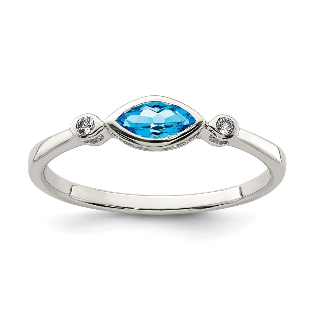 Sterling Silver Rhodium plated Polished Blue Topaz/White Topaz Ring, Size 8