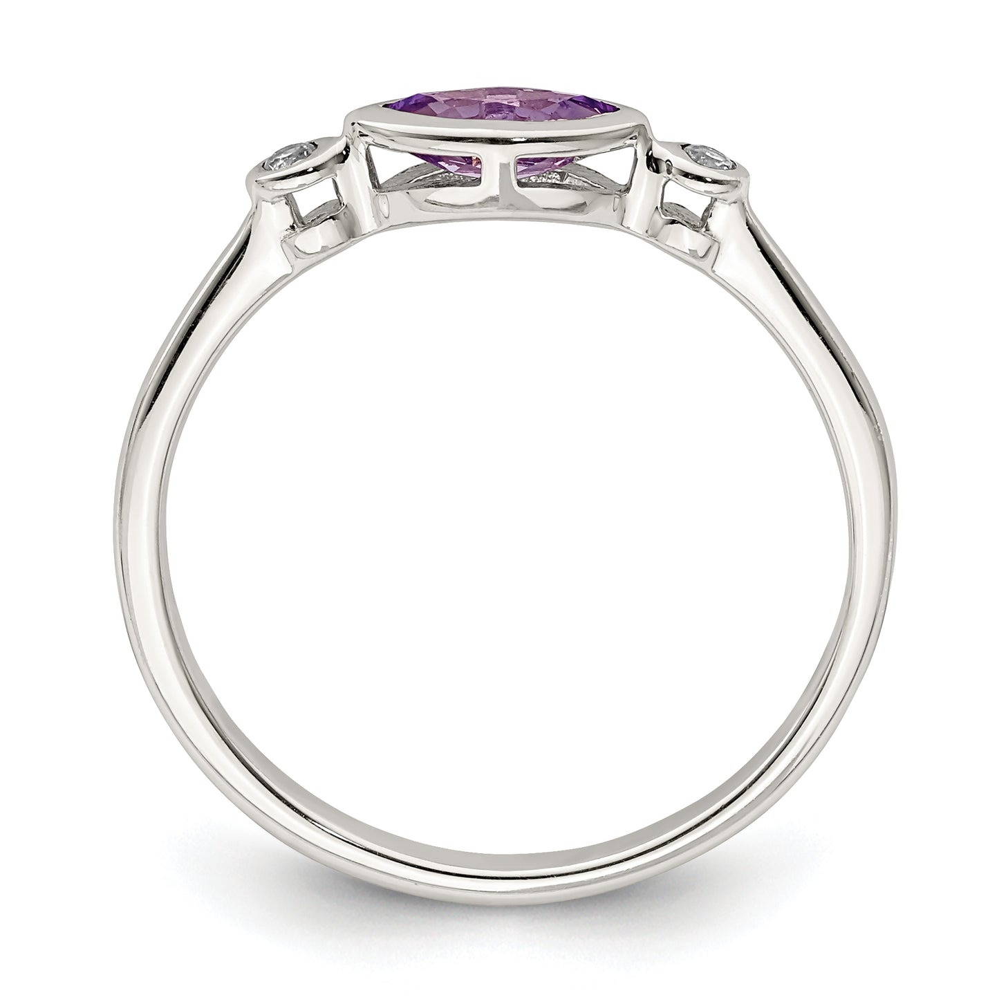 Sterling Silver Rhodium plated Polished Amethyst/White Topaz Ring, Size 7