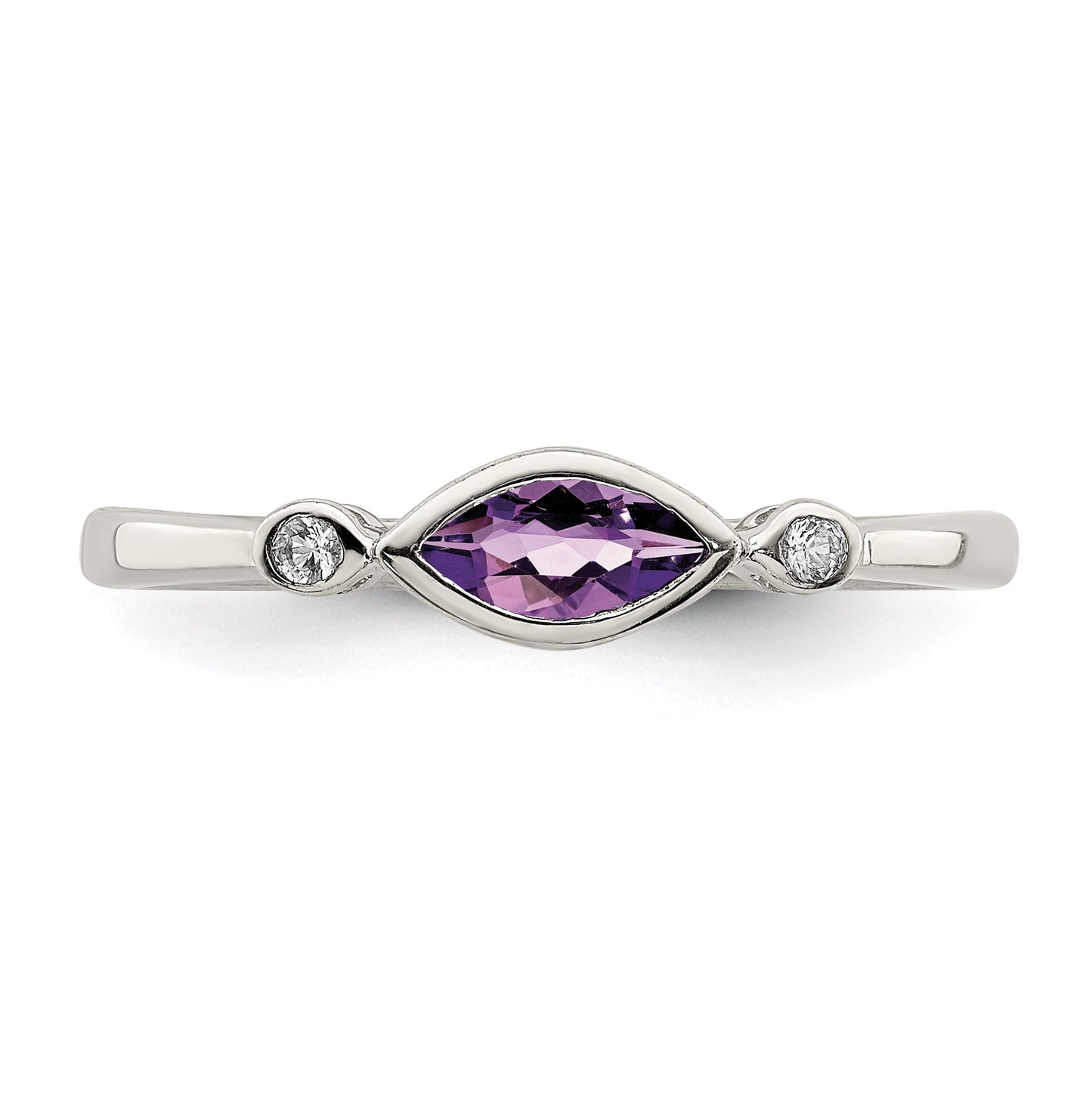 Sterling Silver Rhodium plated Polished Amethyst/White Topaz Ring, Size 7