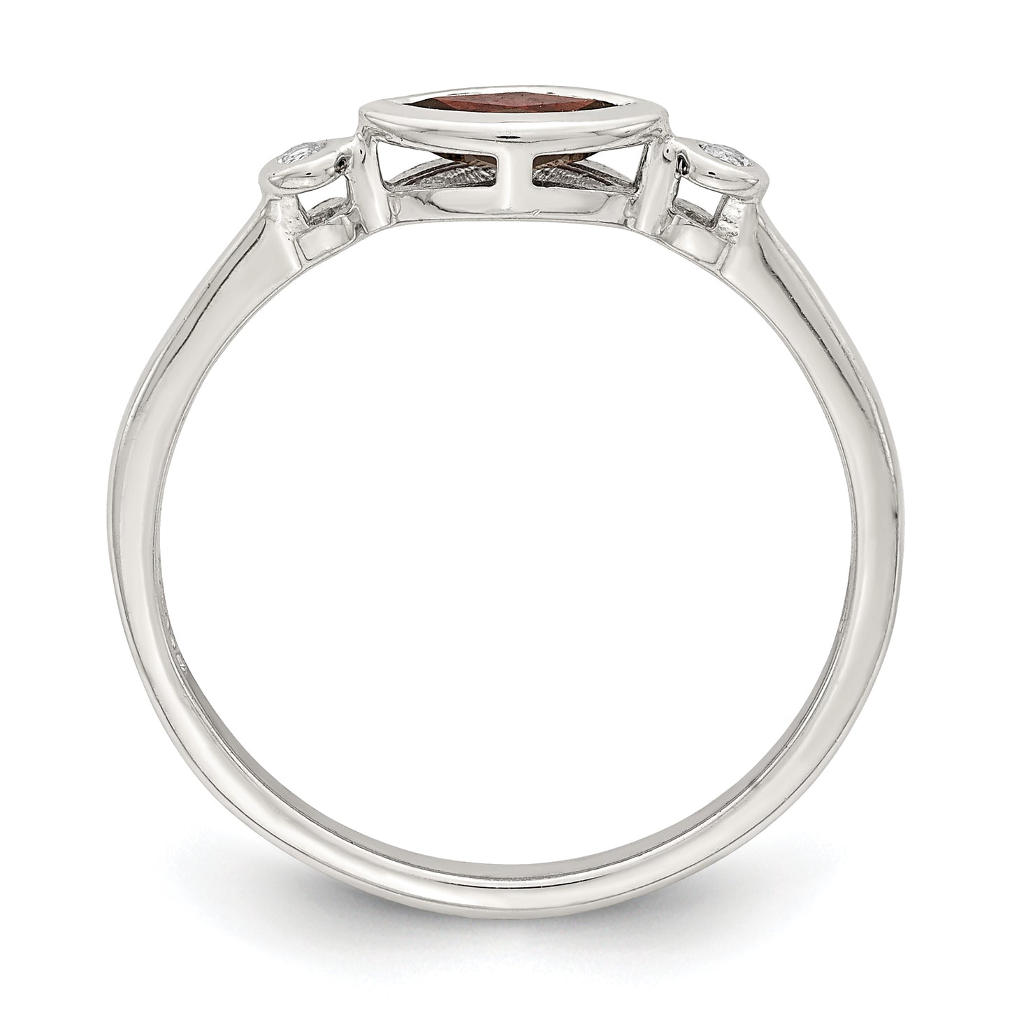 Sterling Silver Rhodium plated Polished Garnet and White Topaz Ring, Size 7