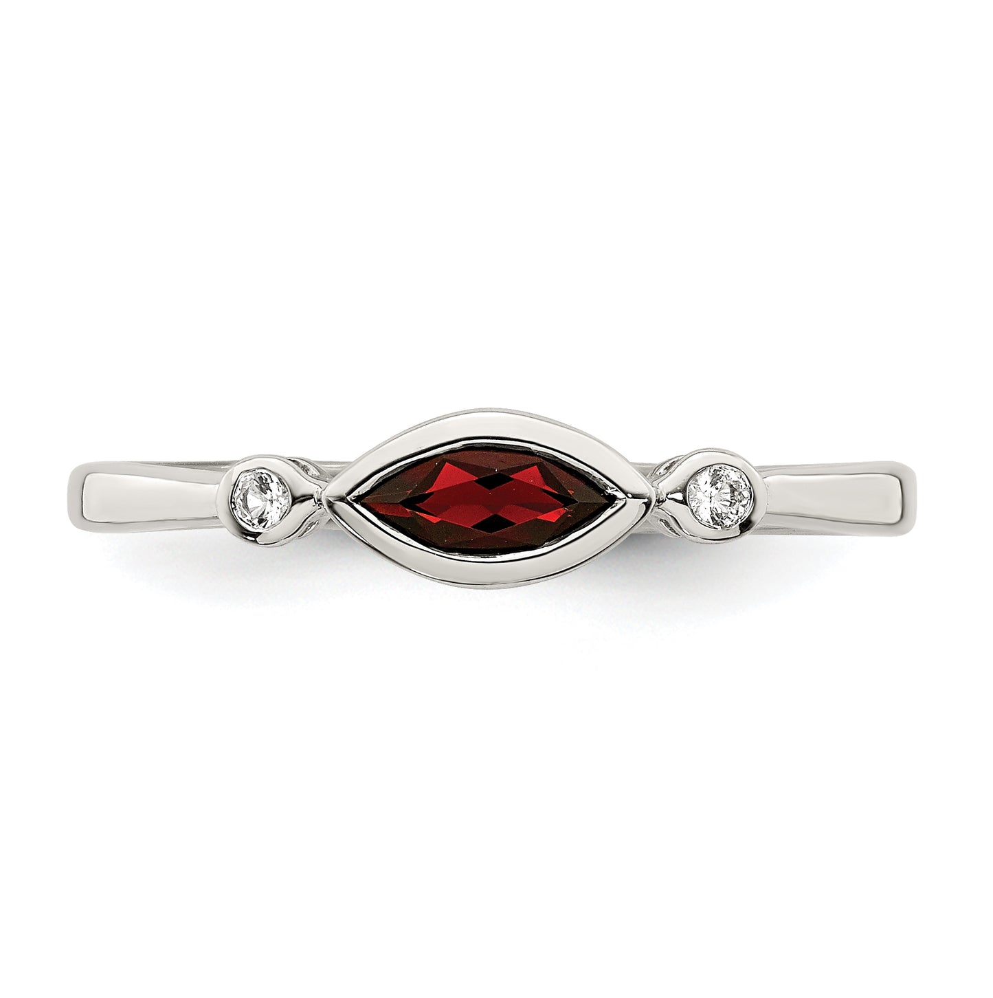 Sterling Silver Rhodium plated Polished Garnet and White Topaz Ring, Size 7