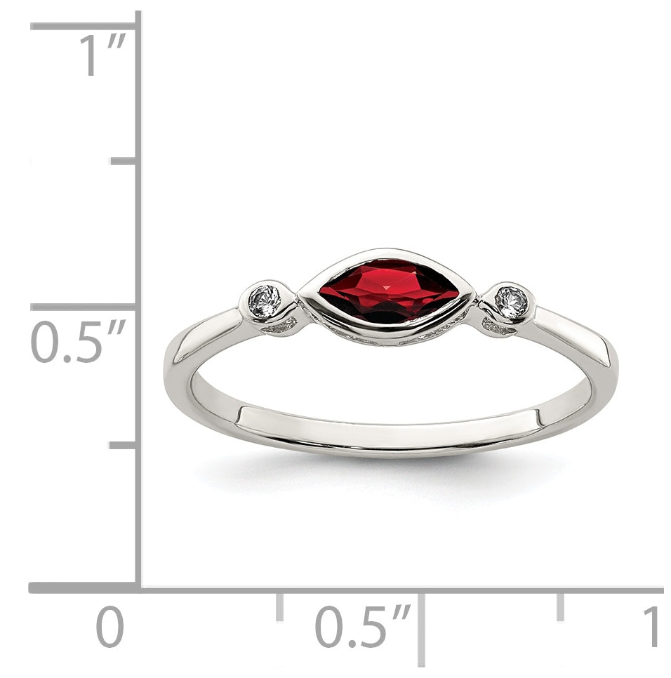 Sterling Silver Rhodium plated Polished Garnet and White Topaz Ring, Size 6