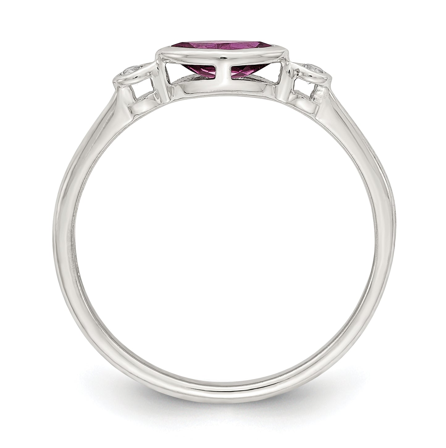 Sterling Silver Rhodium plated Polished Rhololite and White Topaz Ring, Size 7