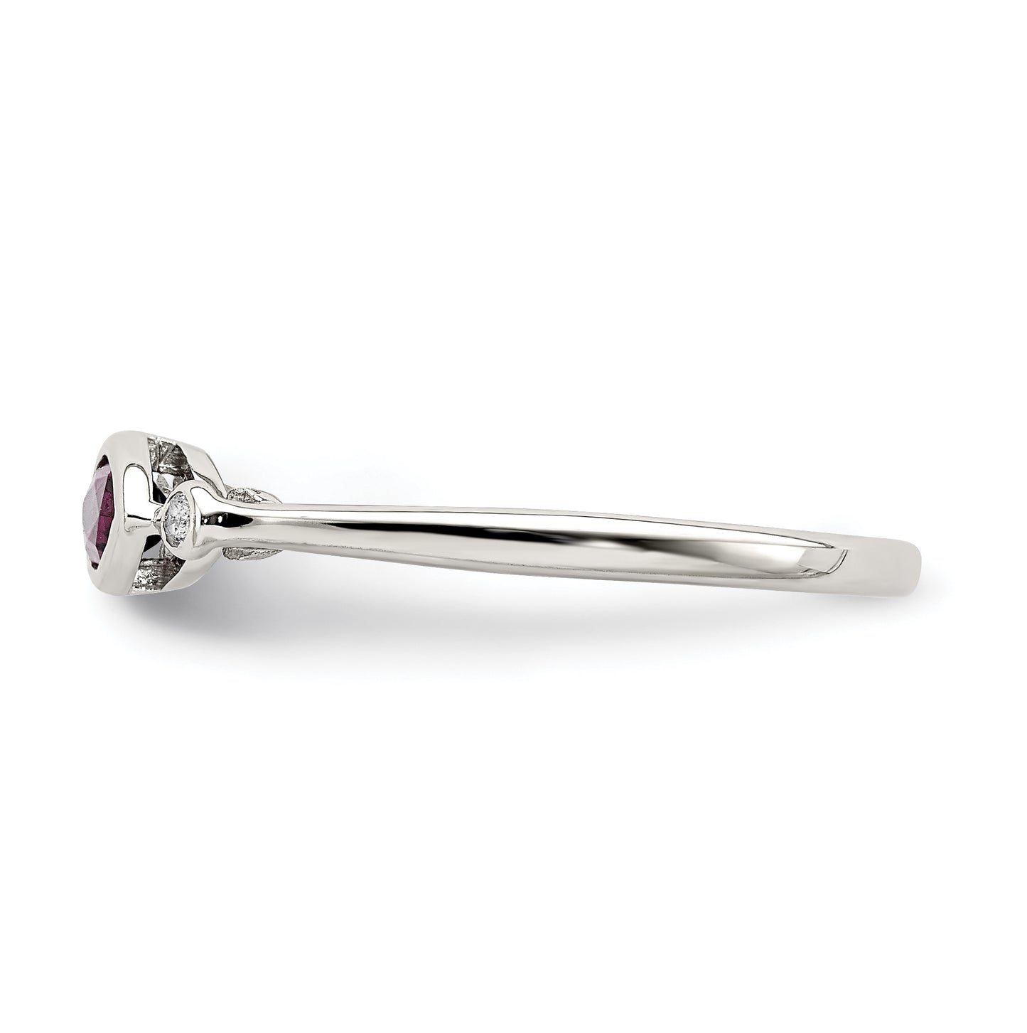 Sterling Silver Rhodium plated Polished Rhololite and White Topaz Ring, Size 8