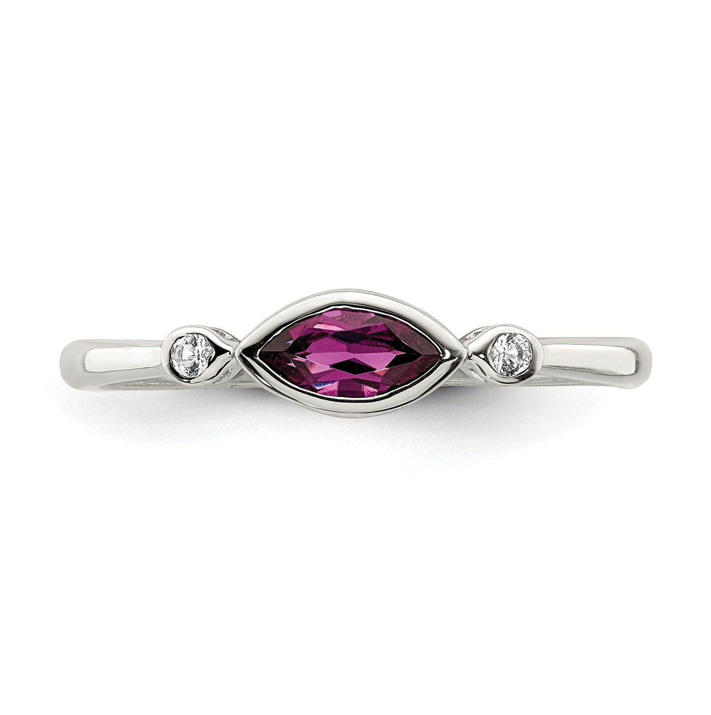Sterling Silver Rhodium plated Polished Rhololite and White Topaz Ring, Size 6