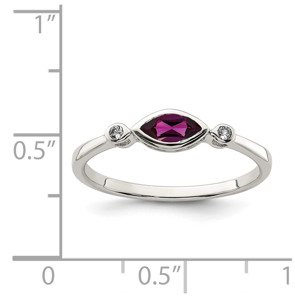 Sterling Silver Rhodium plated Polished Rhololite and White Topaz Ring, Size 7