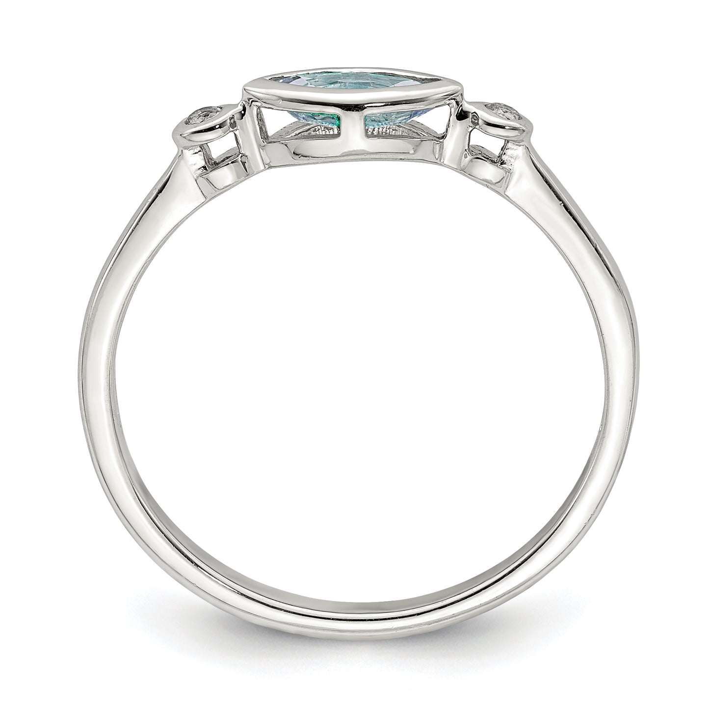 Sterling Silver Rhodium plated Polished Aquamarine/White Topaz Ring, Size 8