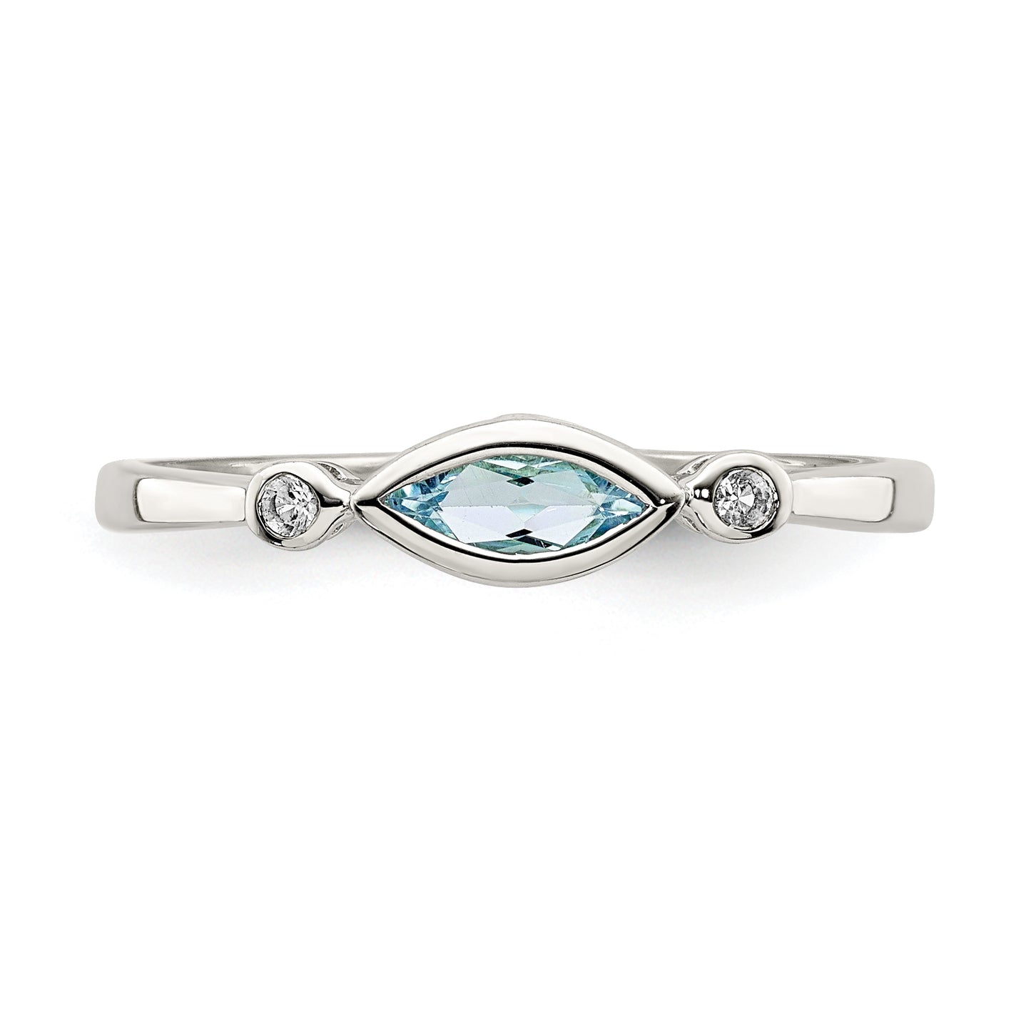 Sterling Silver Rhodium plated Polished Aquamarine/White Topaz Ring, Size 7