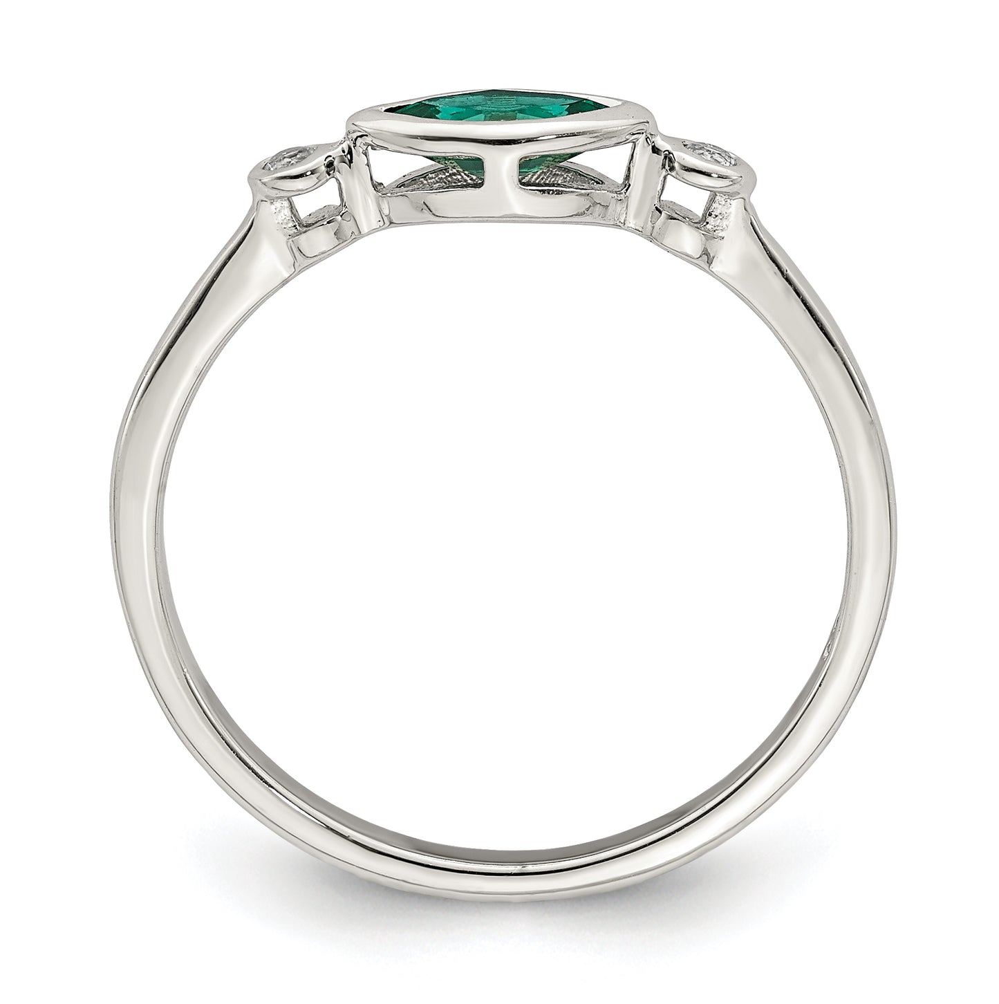Sterling Silver Rhodium Platedd Polished Created Emerald/White Topaz Ring, Size 7