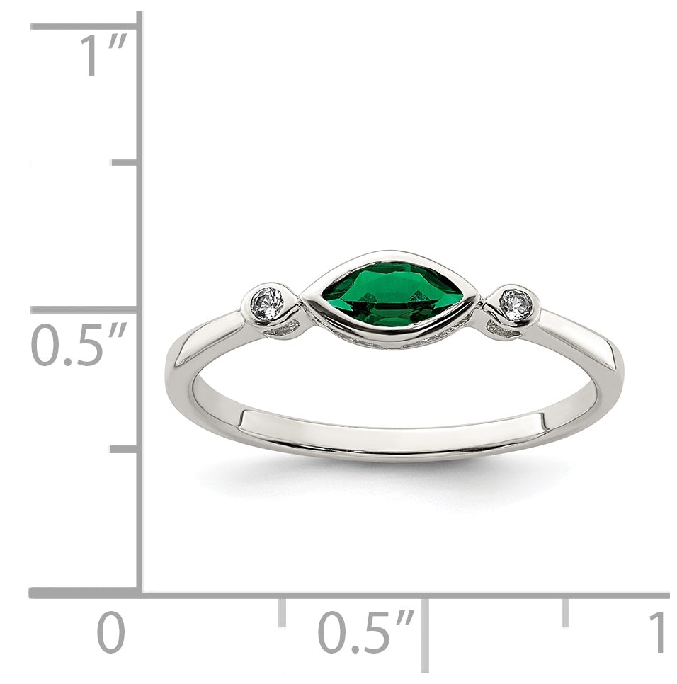 Sterling Silver Rhodium Platedd Polished Created Emerald/White Topaz Ring, Size 7