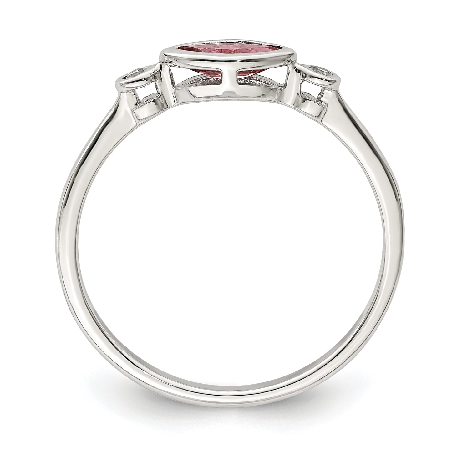 Sterling Silver Rhodium Plated Polished Pink Tourmaline/ White Topaz Ring, Size 8