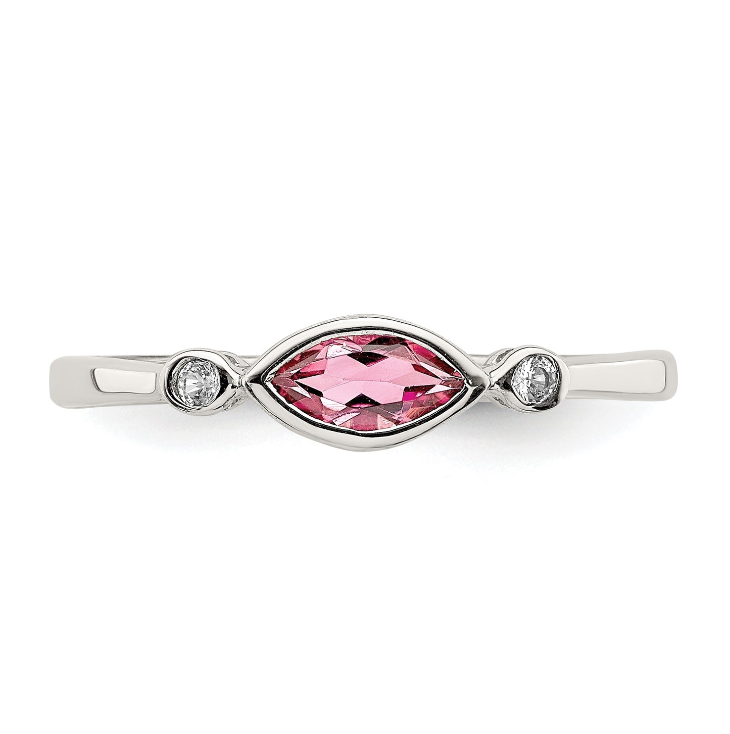 Sterling Silver Rhodium Plated Polished Pink Tourmaline/ White Topaz Ring, Size 7