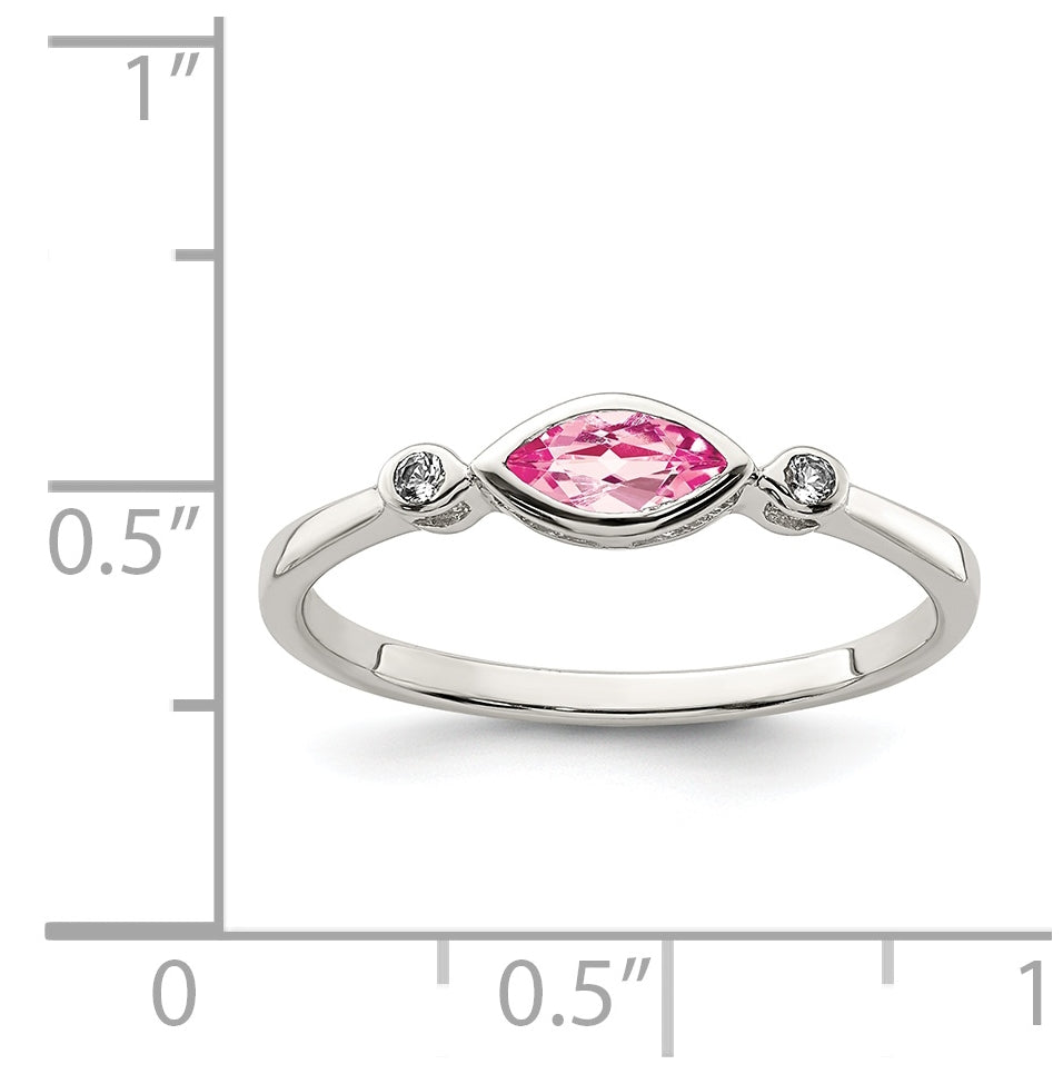 Sterling Silver Rhodium Plated Polished Pink Tourmaline/ White Topaz Ring, Size 8