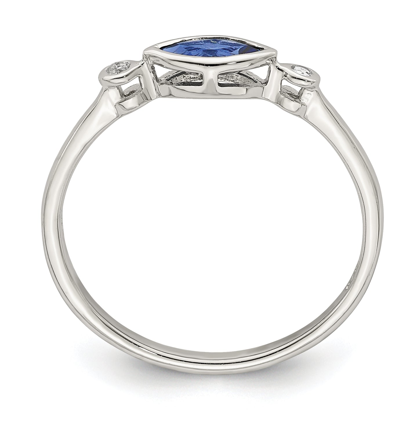Sterling Silver Rhodium Plated Polished Created Sapphire/White Topaz Ring, Size 7