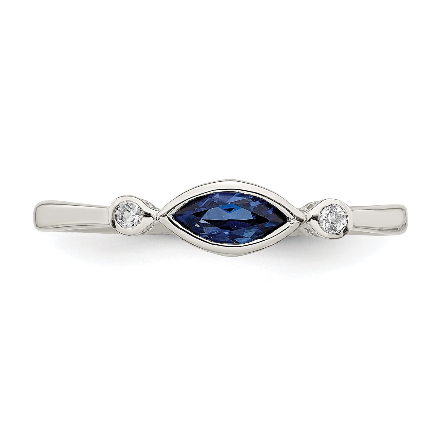 Sterling Silver Rhodium Plated Polished Created Sapphire/White Topaz Ring, Size 7