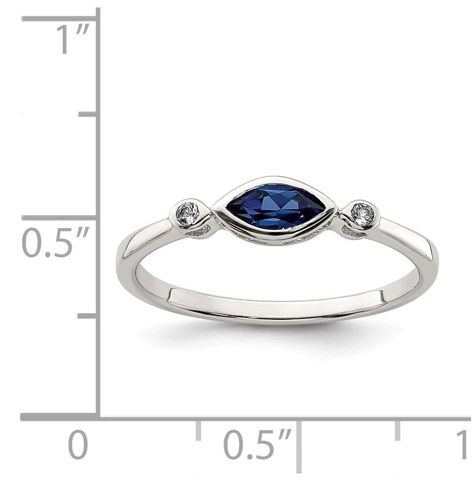 Sterling Silver Rhodium Plated Polished Created Sapphire/White Topaz Ring, Size 8