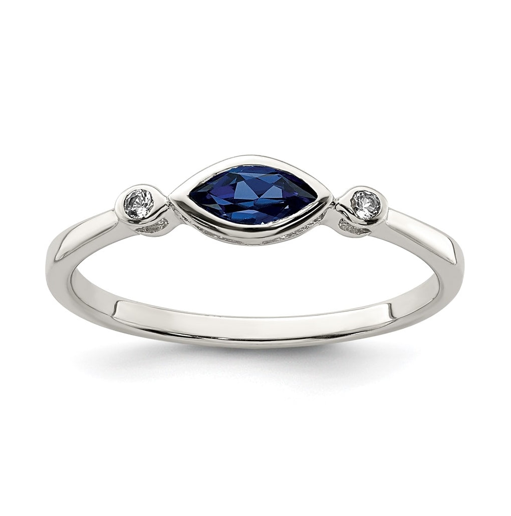 Sterling Silver Rhodium Plated Polished Created Sapphire/White Topaz Ring, Size 7