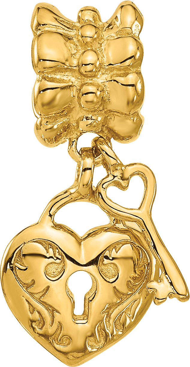 Sterling Silver Reflections Gold plated Heart and Key Dangle Bead